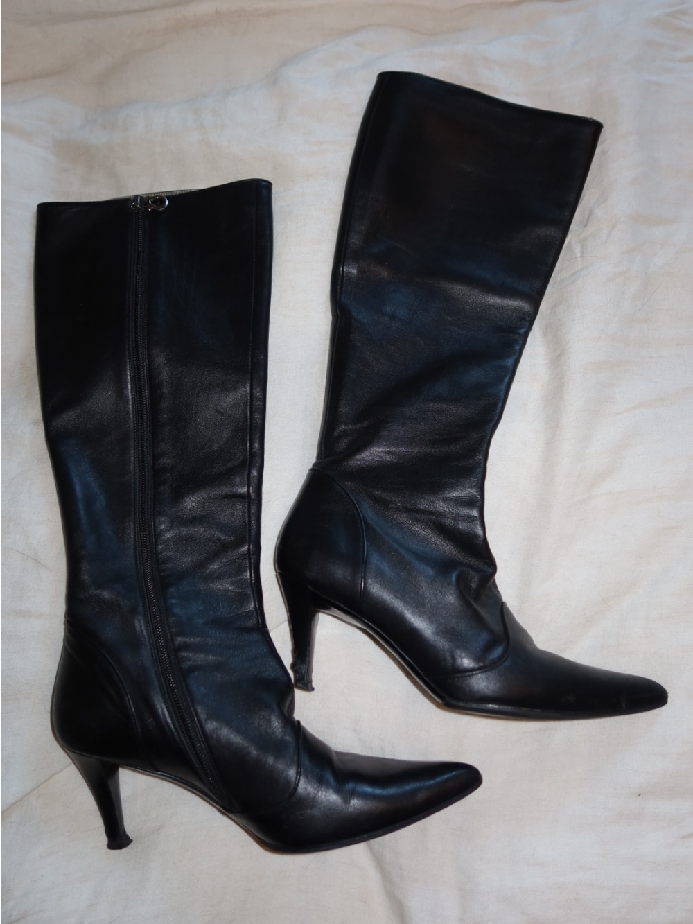Salvatore Ferragamo Black Pointed-Toe Knee Boots with Slim Heel